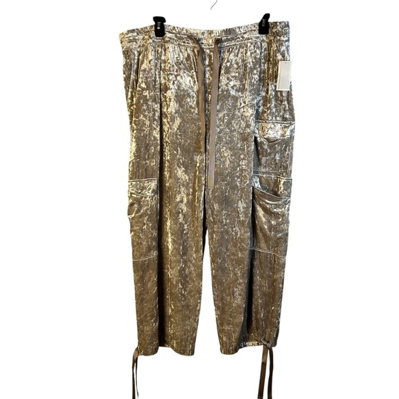 Jessica Simpson Velvet Cargo Pant Plus Size 3X Pearl Grey Drawstring Pockets NEW - Picture 1 of 16
